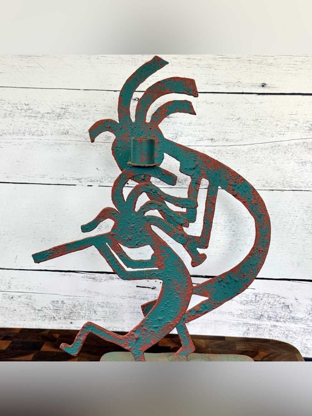 Vintage Kokopelli Metal Candlestick Holder Sculpture Signed 1991 Southwest 15"